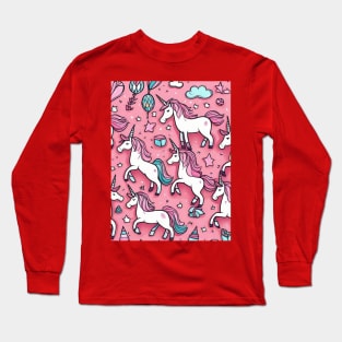 pink unicorns pattern gift ideas for all Long Sleeve T-Shirt